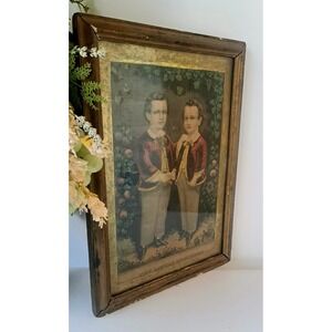 Antique Currier & Ives The Little Brothers Original Lithograph Framed Print
